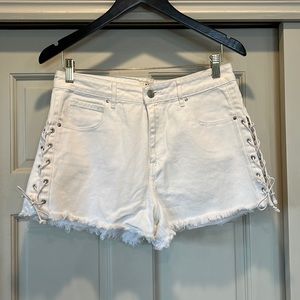 PacSun white high waist denim side lace up shorts